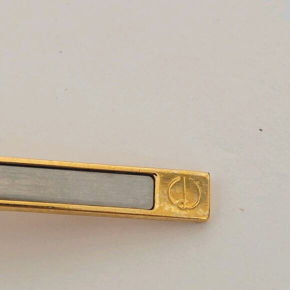 Dunhill Vintage Two Tone Tie Clasp Clip Bar Silver Gold Retro Logo Minimalistic - Picture 2 of 6